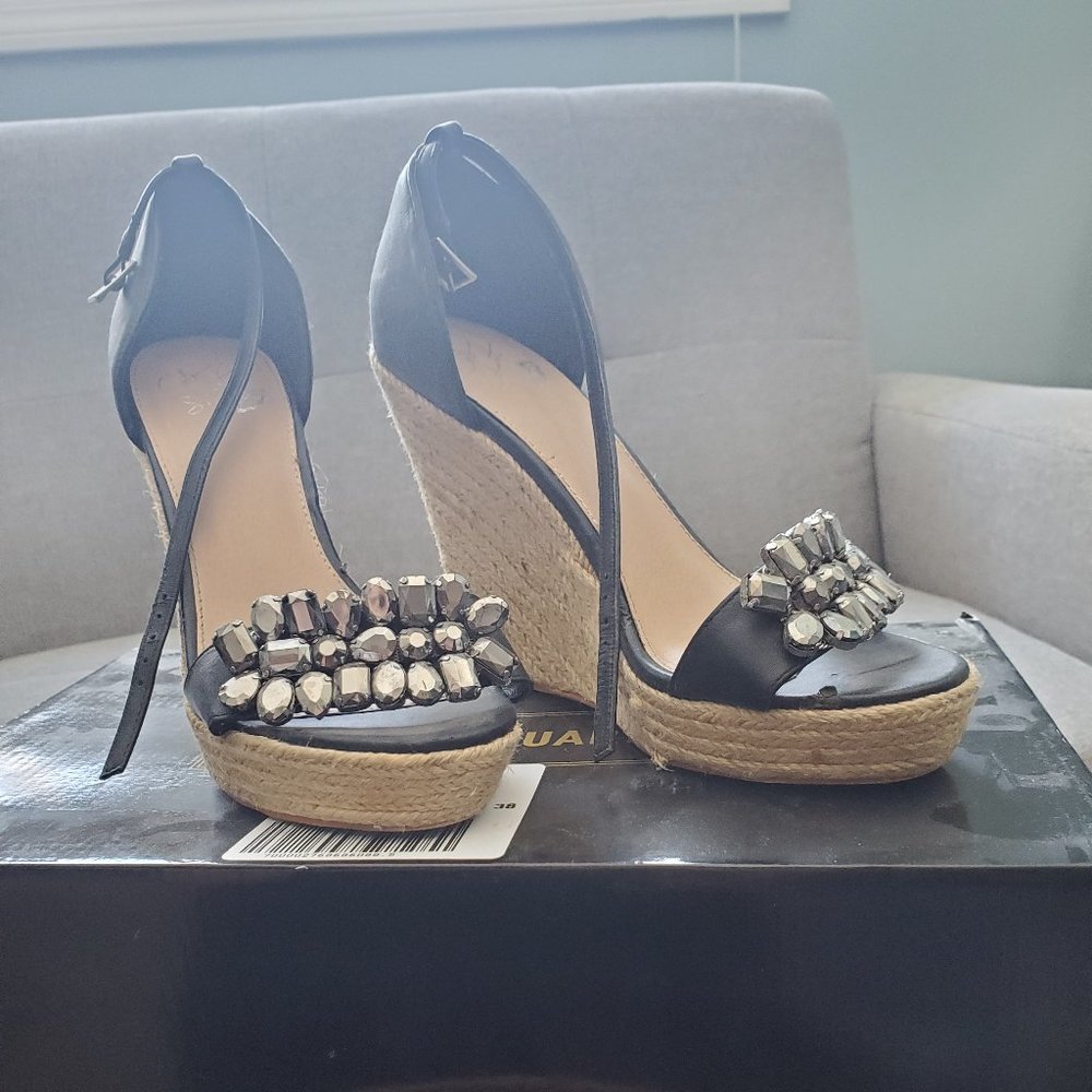 Colin Stuart Espadrille Black Pumps Rhinestone 8.5